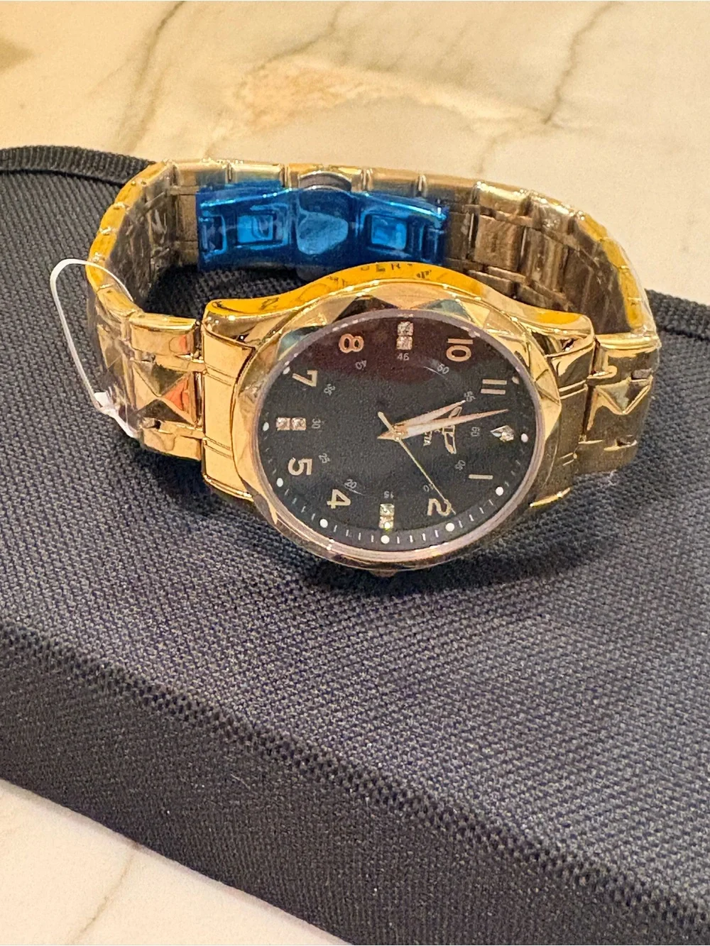 Invicta Gold-Tone Bracelet Watch with Black Dial and Crystal Accents